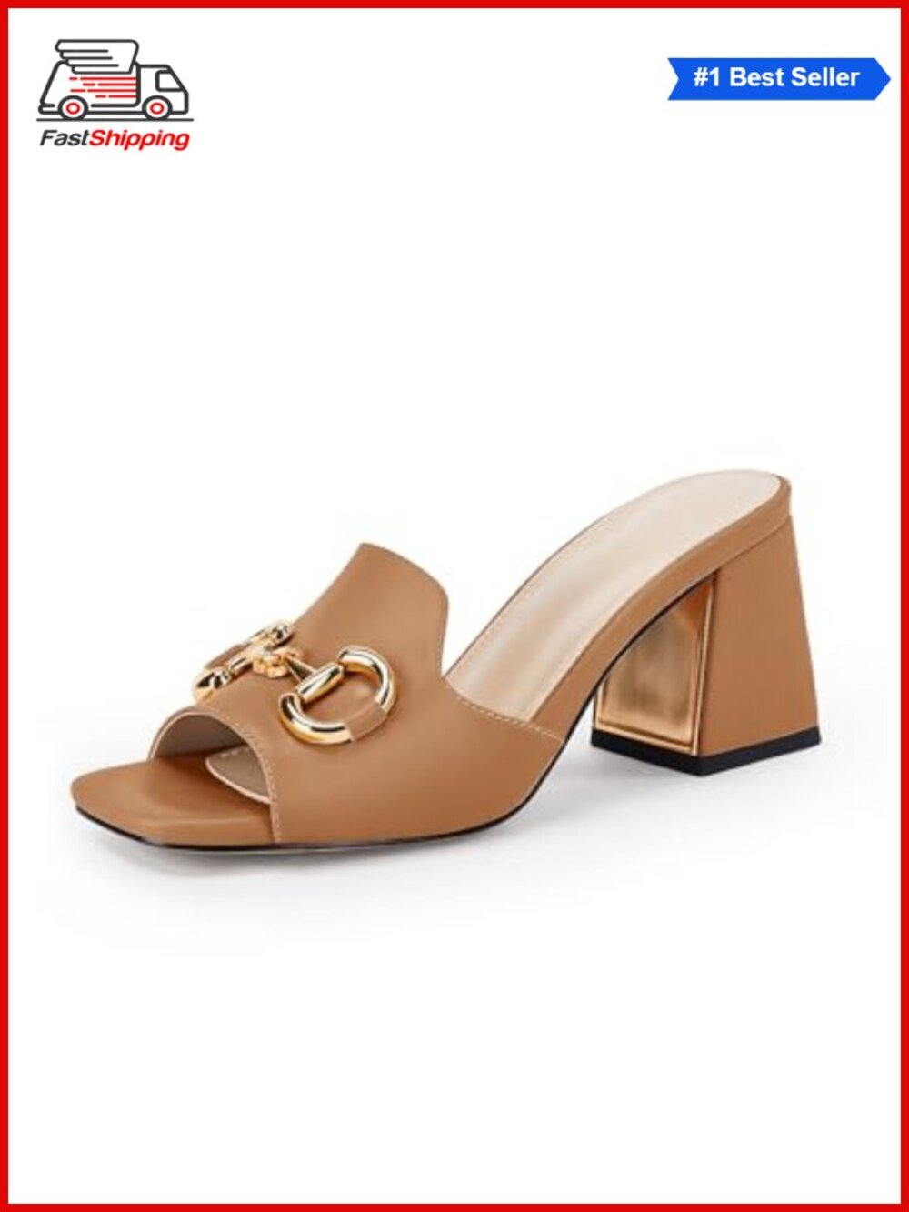 Women's Peep Toe Chunky Heel Slide Sandals with Metal Chain